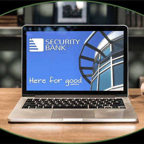 Image of open laptop with Security Bank website open